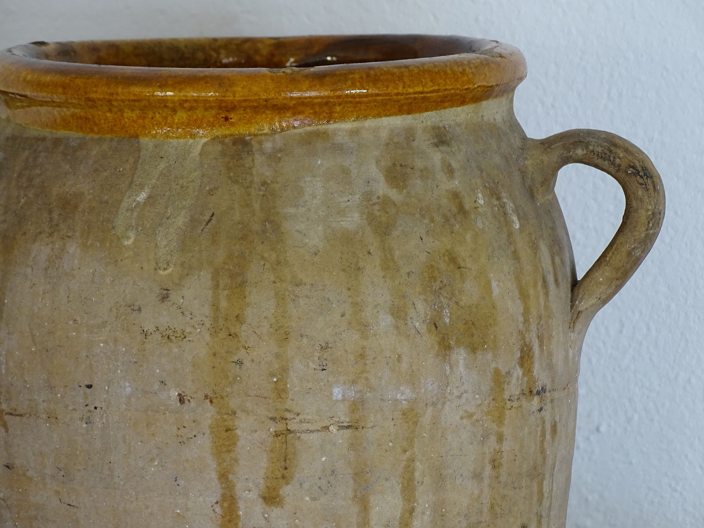 Antique French Terracotta Pot with Ochre Yellow Glazed Interior