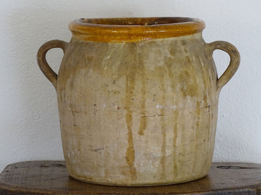 Antique French Terracotta Pot with Ochre Yellow Glazed Interior