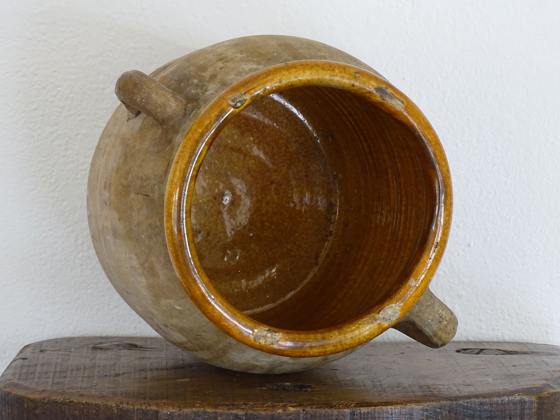 Antique French Terracotta Pot with Ochre Yellow Glazed Interior