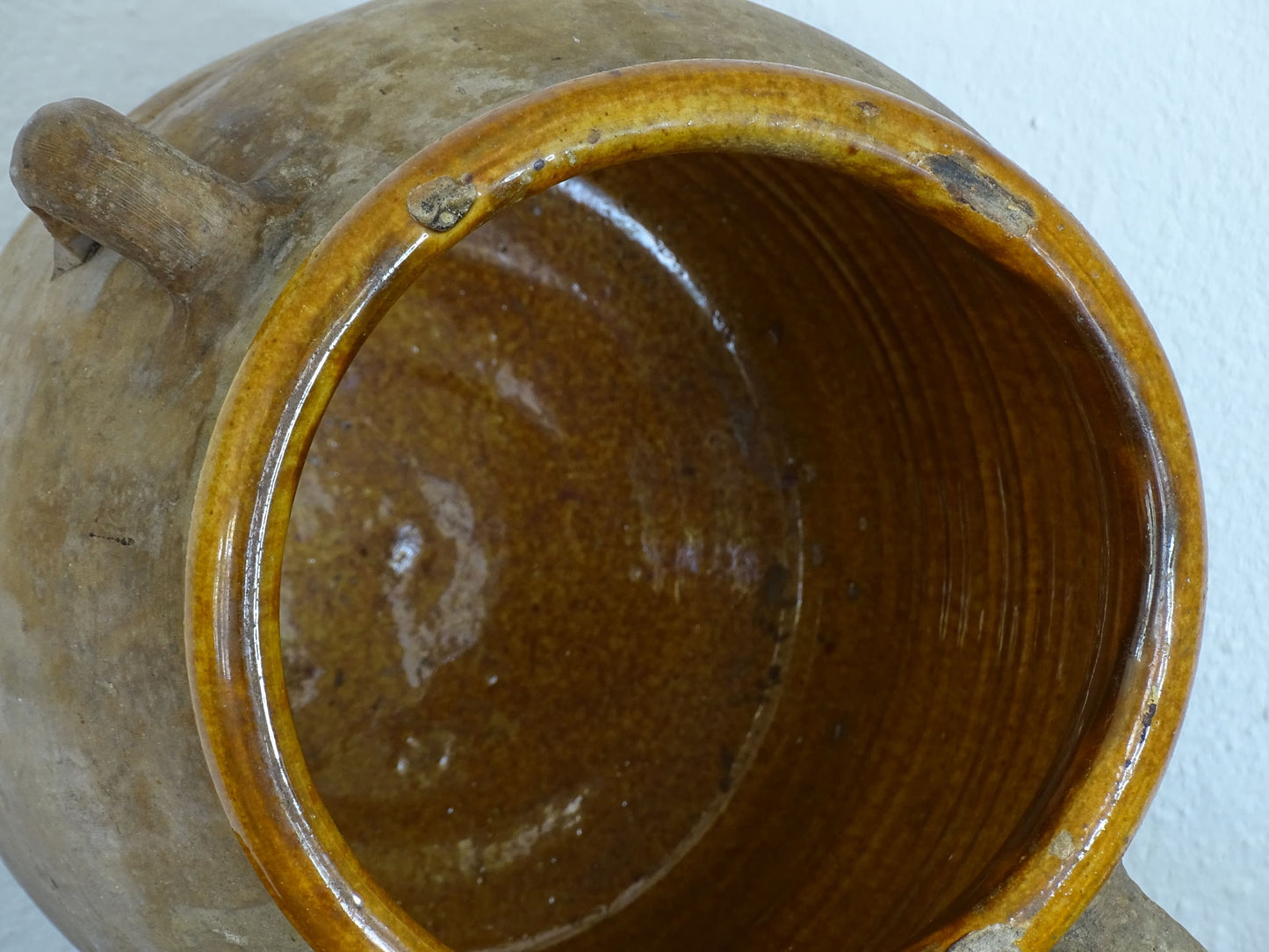 Antique French Terracotta Pot with Ochre Yellow Glazed Interior