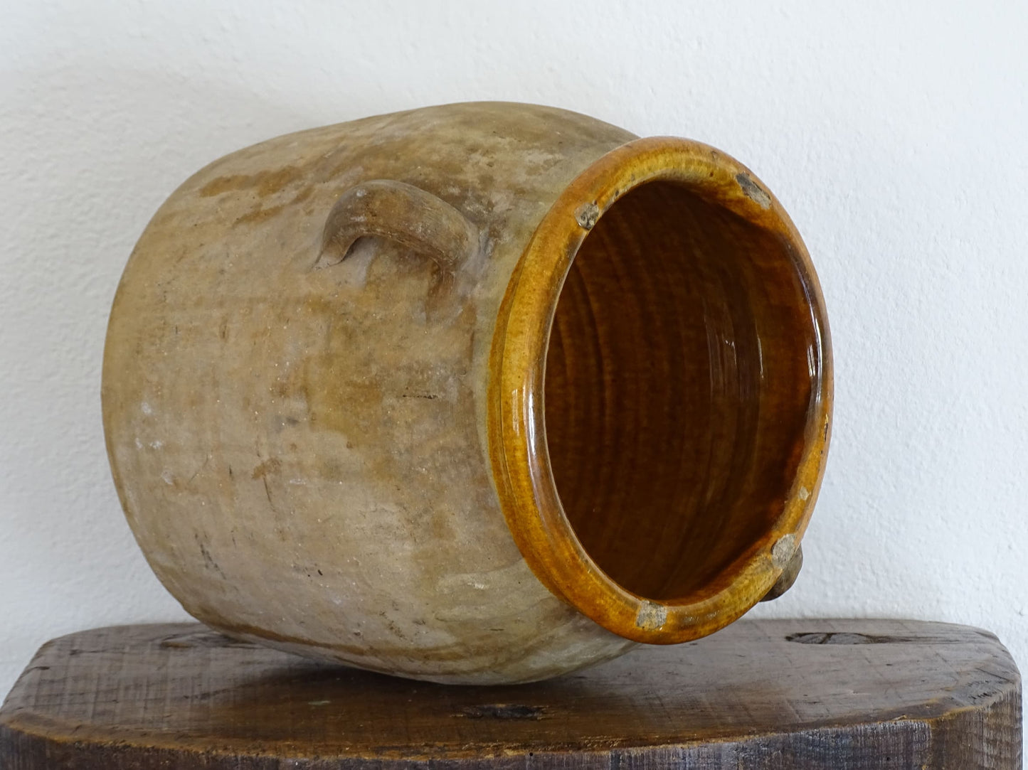 Antique French Terracotta Pot with Ochre Yellow Glazed Interior