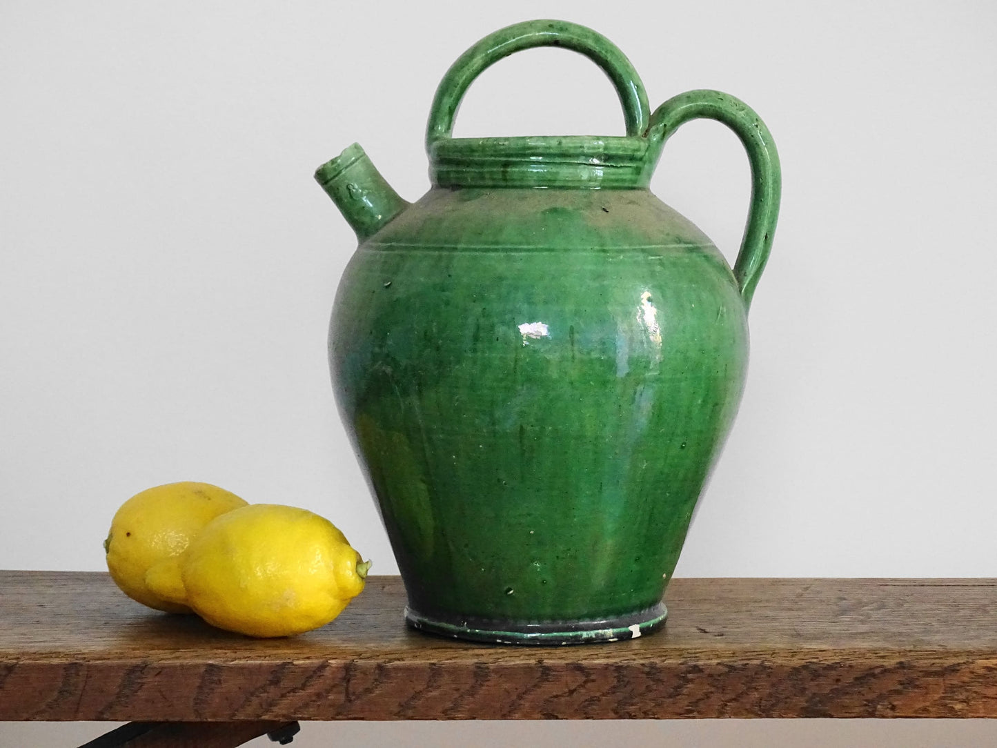 Antique Provençal Green Glazed Gargoulette or Water Jug