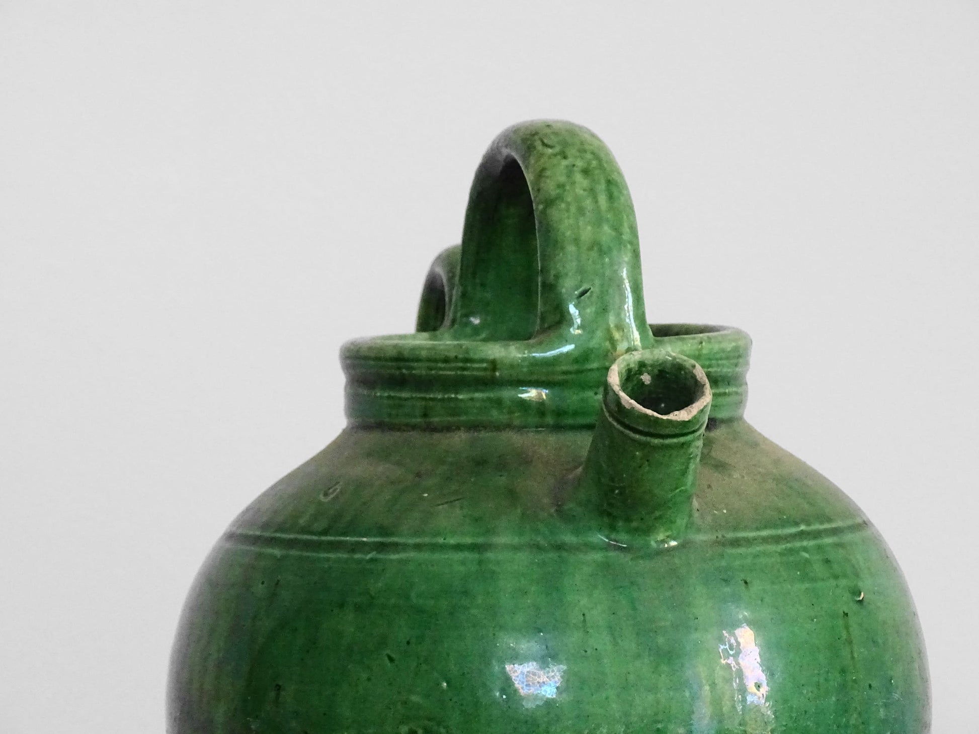 Antique Provençal Green Glazed Gargoulette or Water Jug