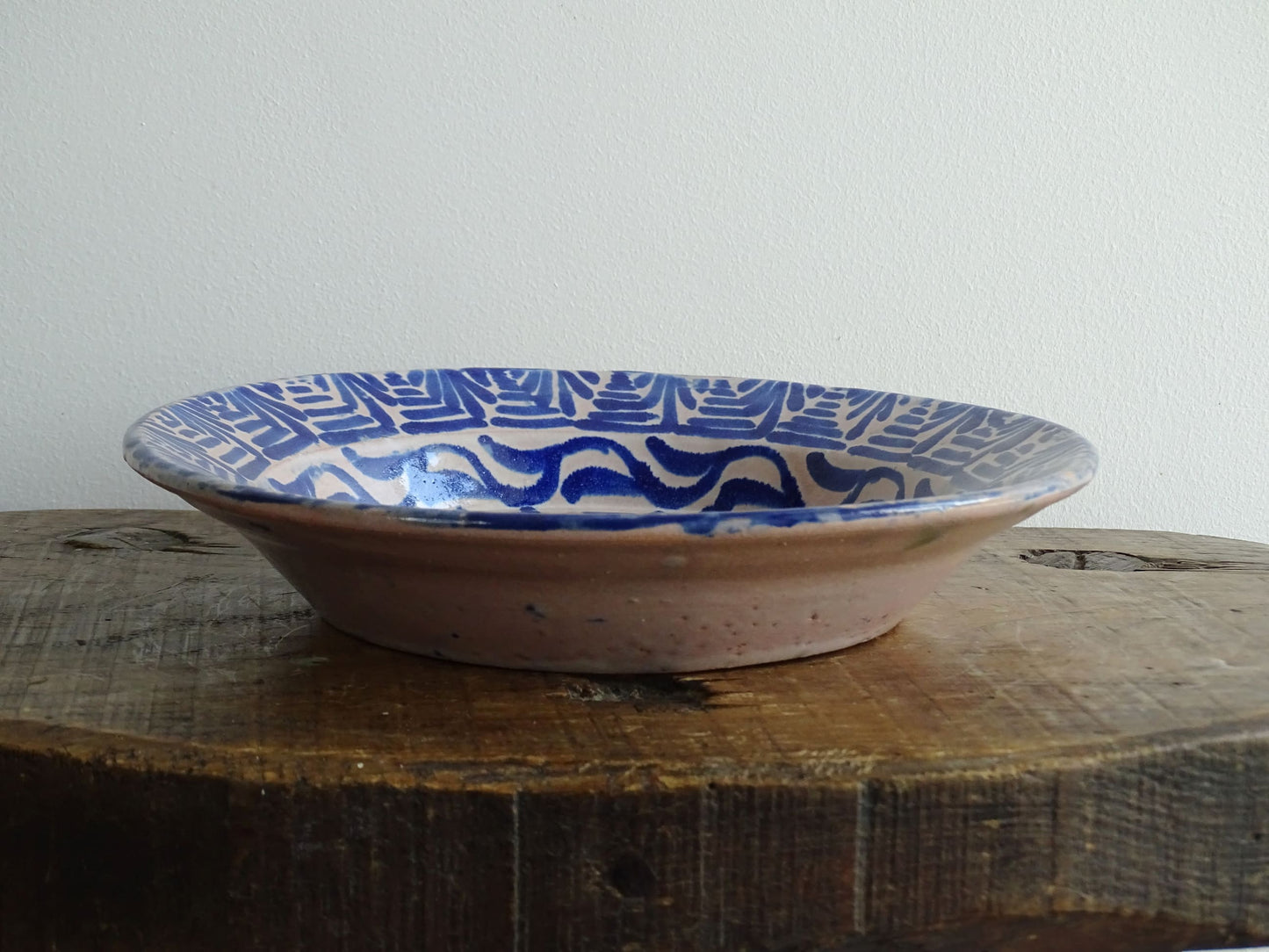 Antique Spanish Fajalauza Bowl with Blue Hand-Painted Pomegranate