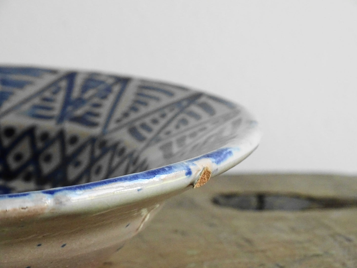 Antique Spanish Fajalauza Bowl with Blue Hand-Painted Pomegranate