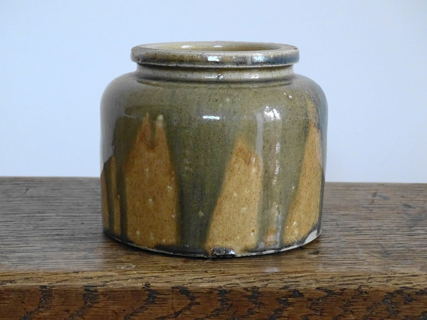 Small French Stoneware Pot with Drip Glaze