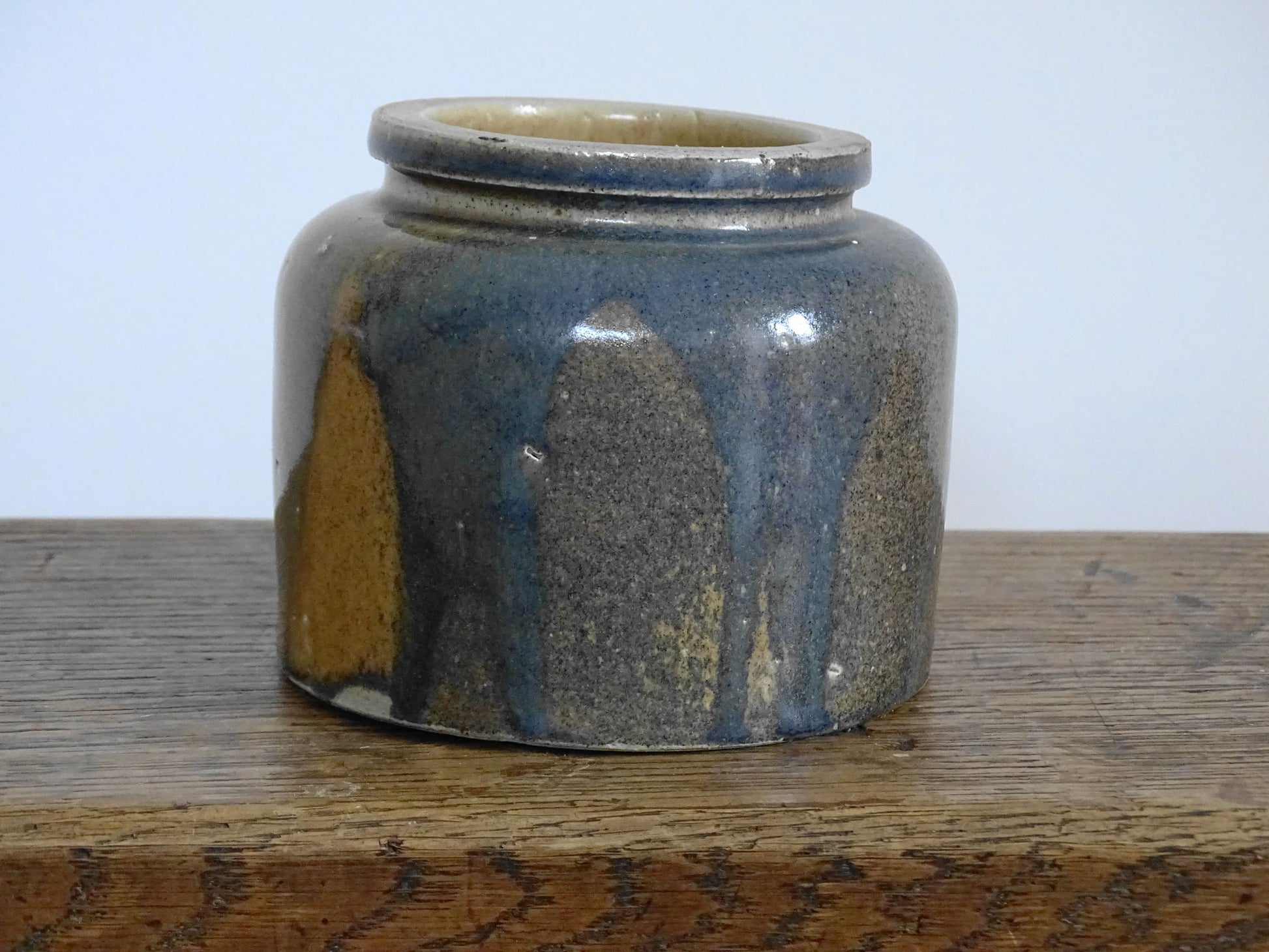 Small French Stoneware Pot with Drip Glaze