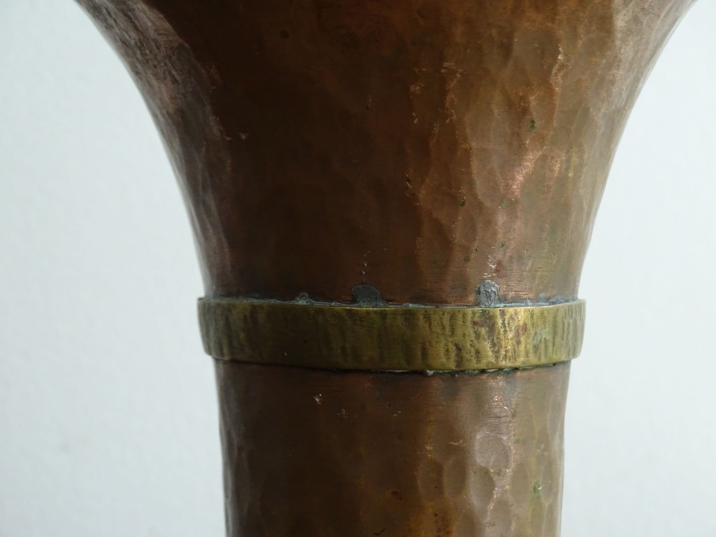 Vintage French Hammered Copper Vase with Brass Band