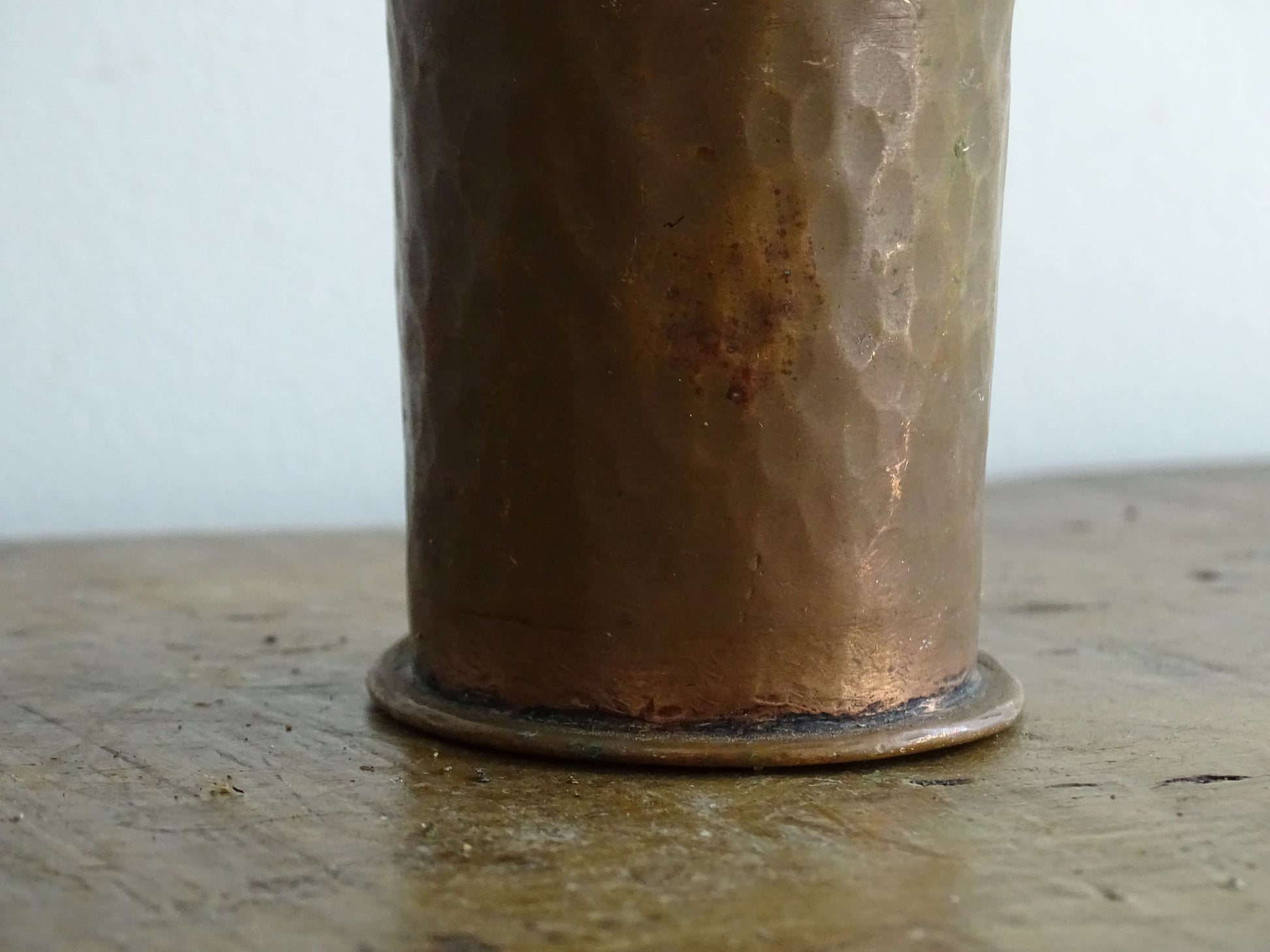 Vintage French Hammered Copper Vase with Brass Band