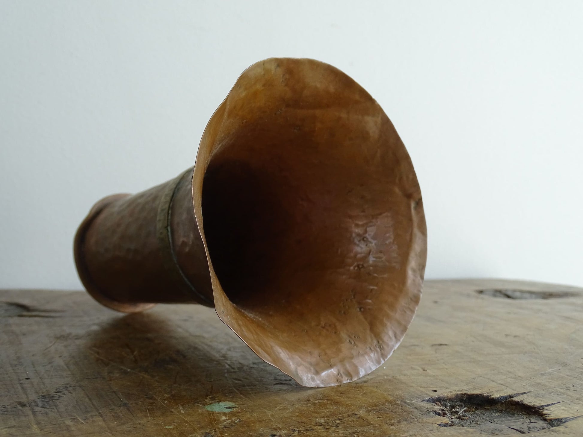 Vintage French Hammered Copper Vase with Brass Band