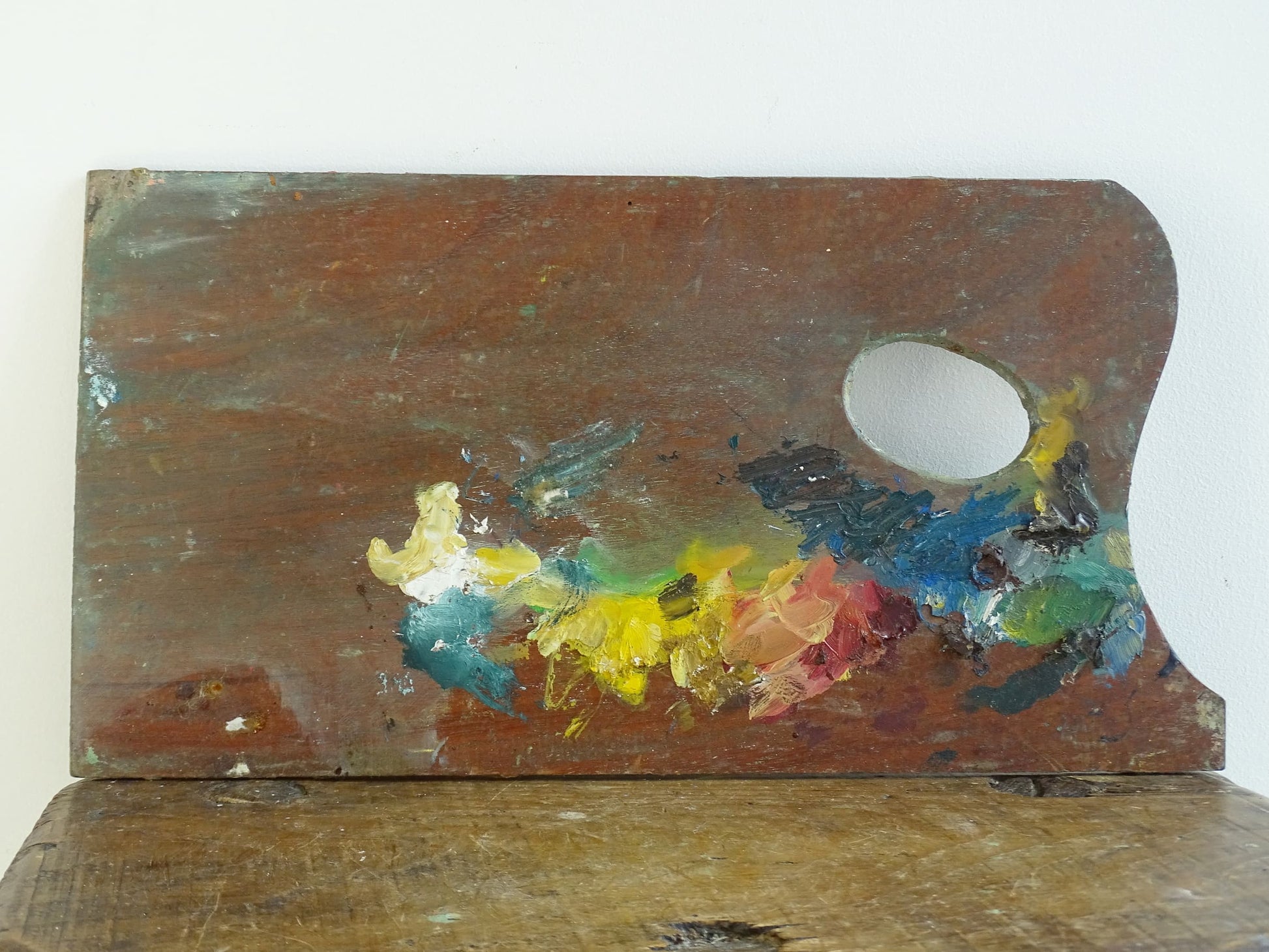 Vintage French Artist's Palette with Layers of Paint