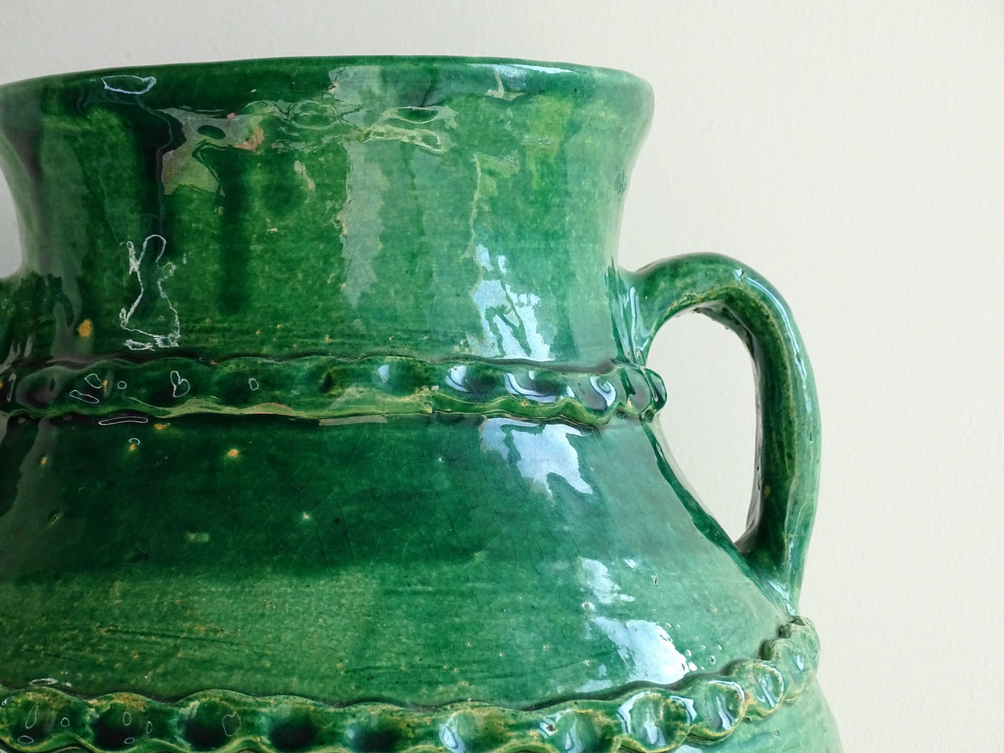 Large Vintage Beauronne Pottery Vase with Green Glaze