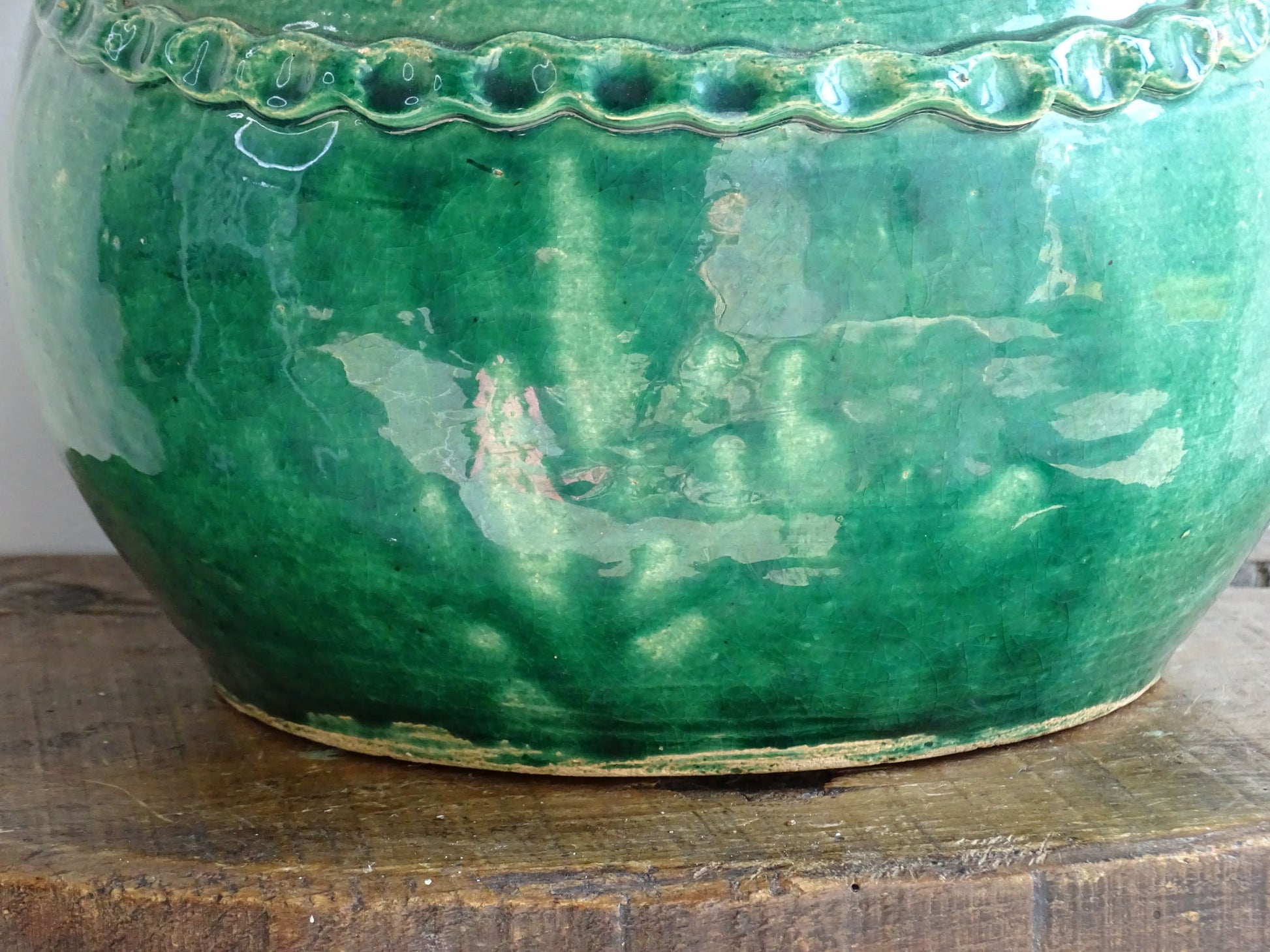 Large Vintage Beauronne Pottery Vase with Green Glaze