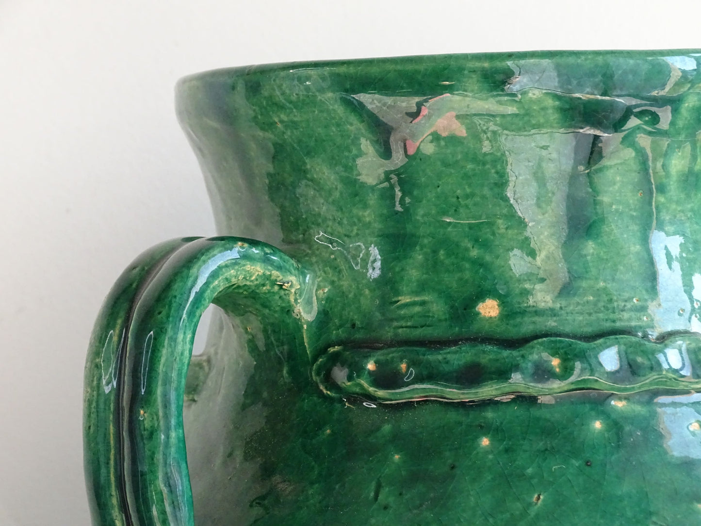 Large Vintage Beauronne Pottery Vase with Green Glaze