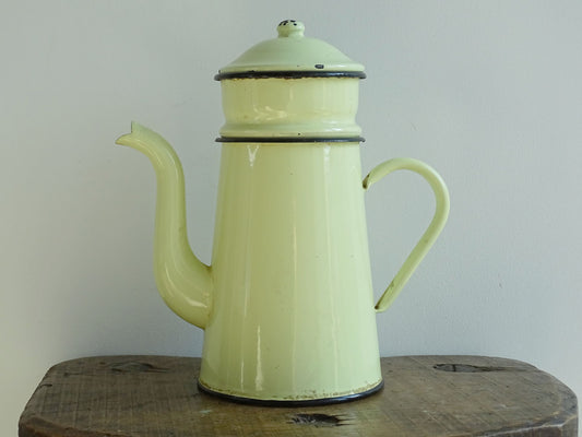 Vintage French Enamel Yellow Coffee Pot