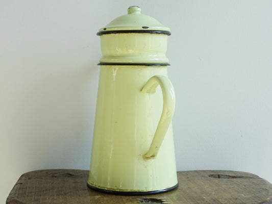 Vintage French Enamel Yellow Coffee Pot