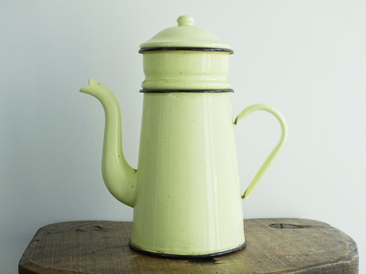 Vintage French Yellow Enamel Coffee Pot