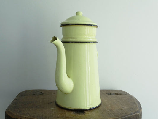 Vintage French Yellow Enamel Coffee Pot