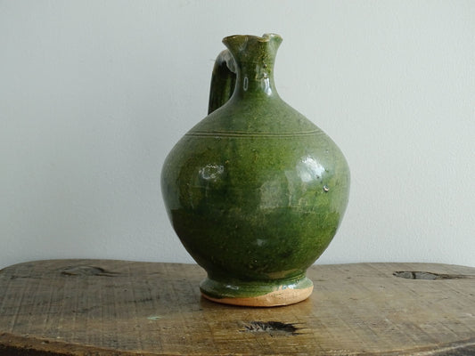 Vintage French Green Glazed Terracotta Jug