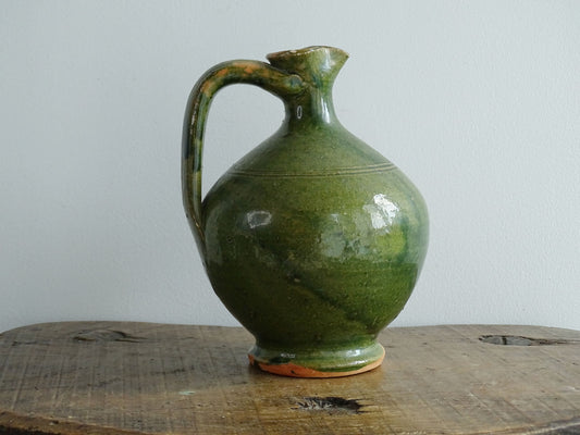 Vintage French Green Glazed Terracotta Jug