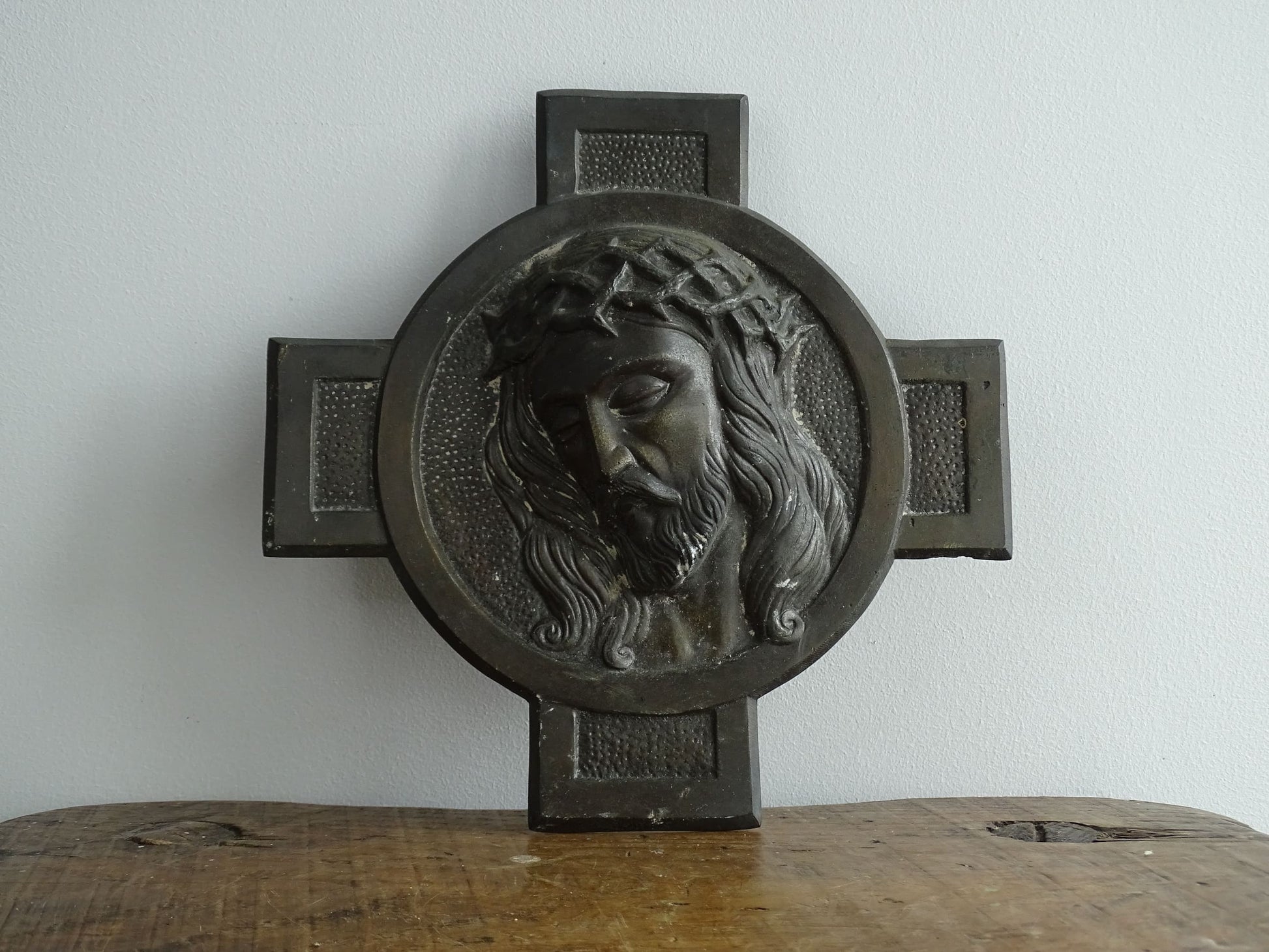 Vintage French Metal Plaque Depicting Christ