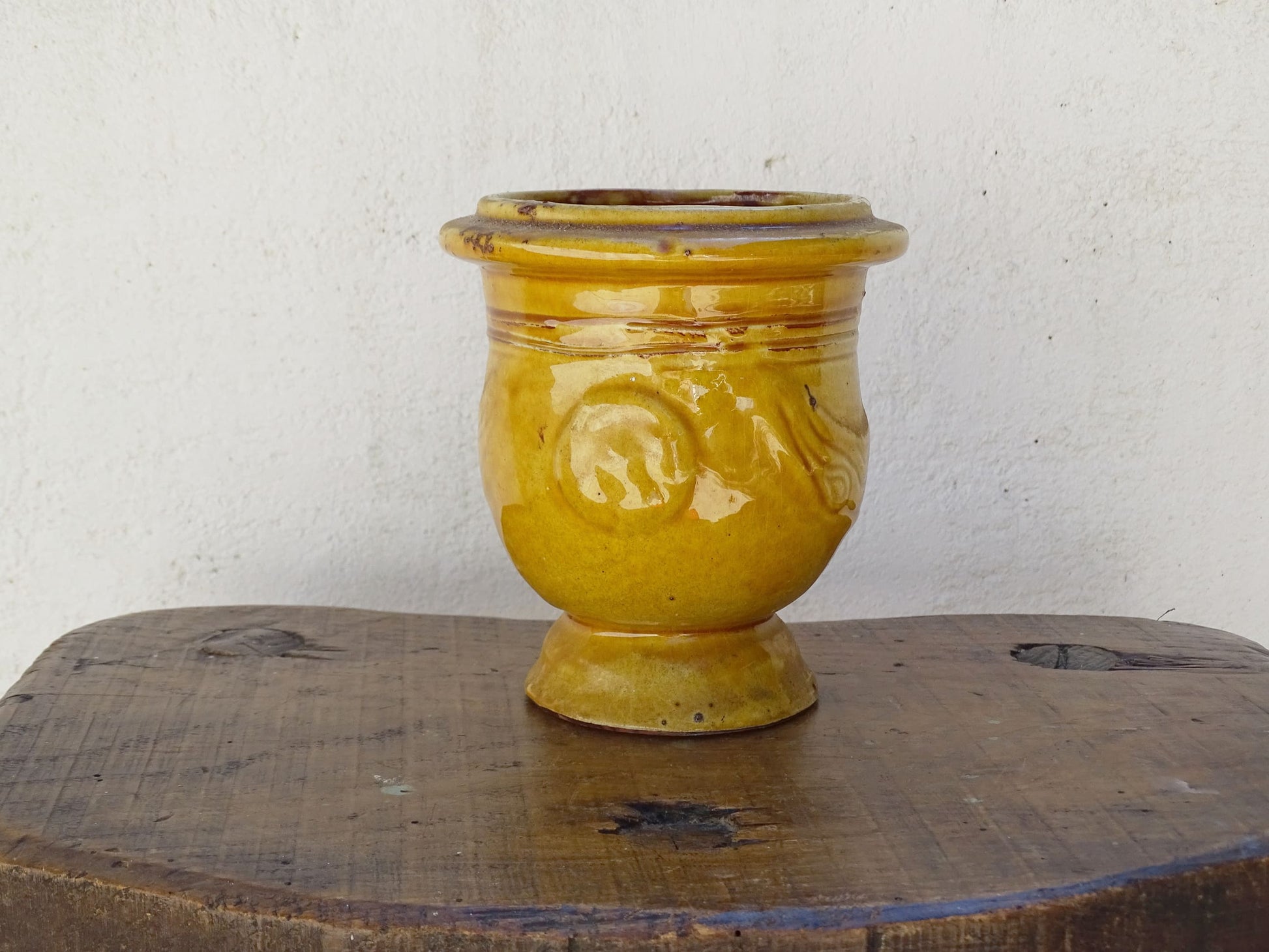 Vintage French Anduze Planter with Ochre Yellow Glaze