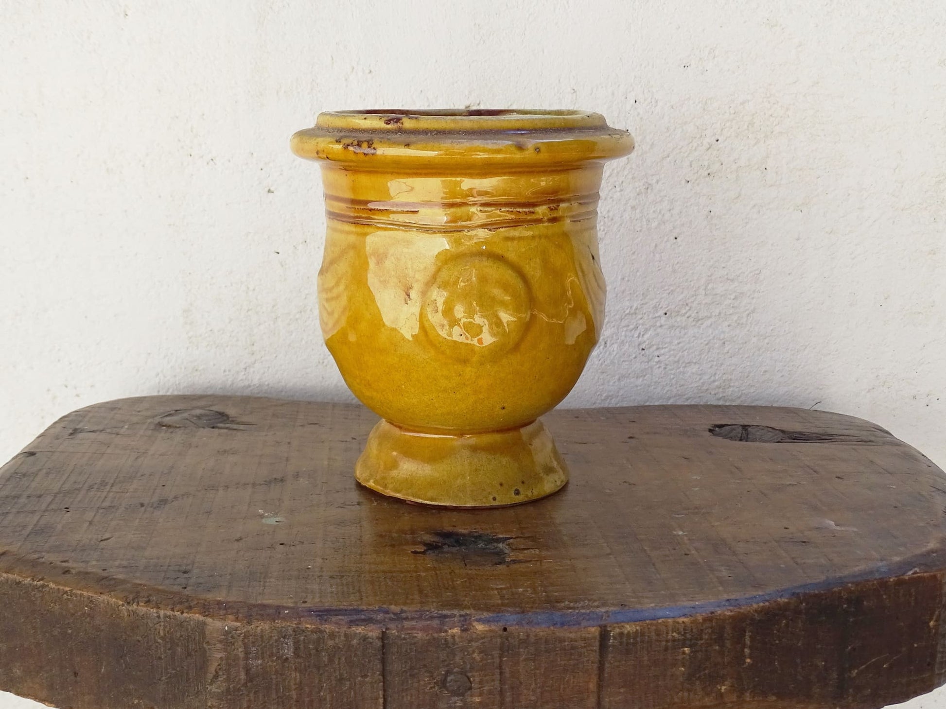 Vintage French Anduze Planter with Ochre Yellow Glaze