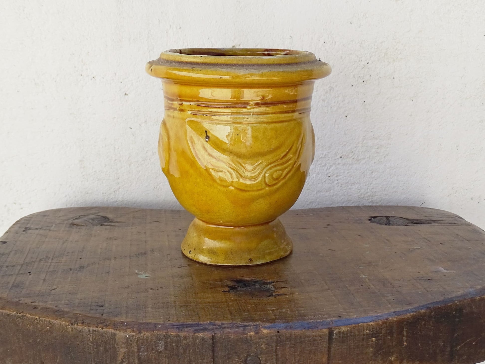 Vintage French Anduze Planter with Ochre Yellow Glaze