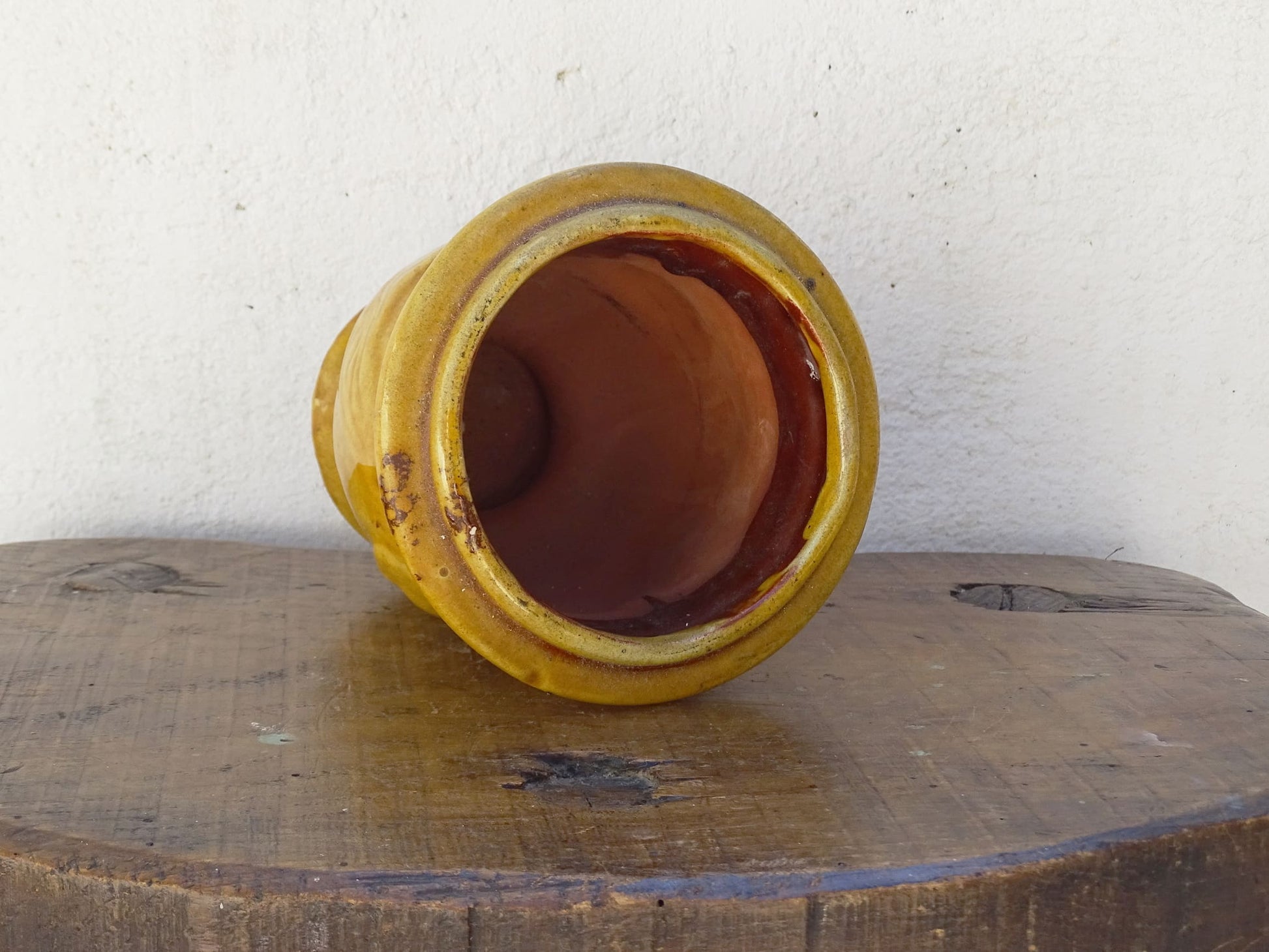 Vintage French Anduze Planter with Ochre Yellow Glaze